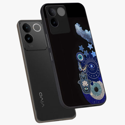 Galactic Charm Cluster Glass Case displayed in angled mockup highlighting luminous galaxy inspired design with dreamy aesthetic.