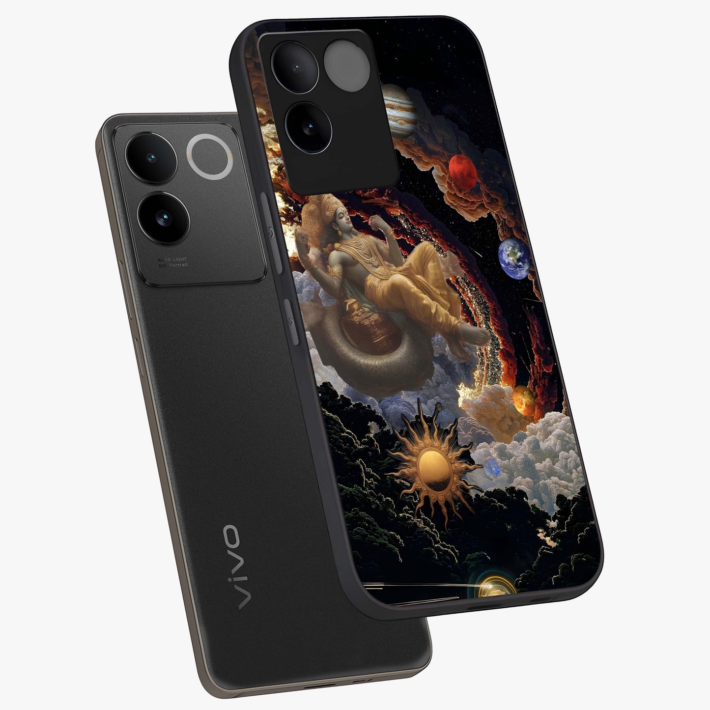Galactic Divine God Glass Case displayed in angled mockup highlighting powerful celestial deity illustration with galactic aesthetic.