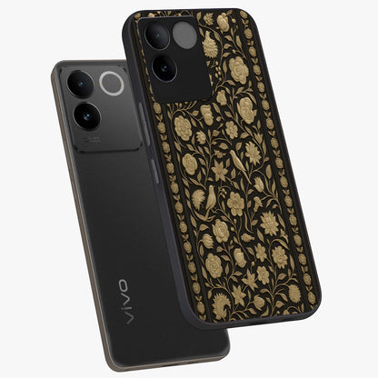 Golden Evil Eye Mandala Glass Case displayed in angled mockup highlighting protective evil eye symbol with golden mandala design.