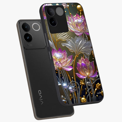 Golden Floral Majesty Glass Case displayed in angled mockup highlighting elegant flower design with royal golden aesthetic.