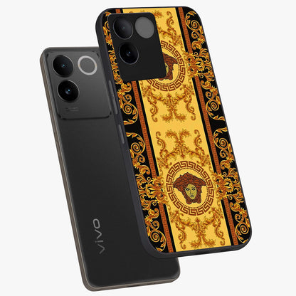 Golden Lotus Glow Glass Case displayed in angled mockup highlighting radiant lotus illustration with spiritual aesthetic.