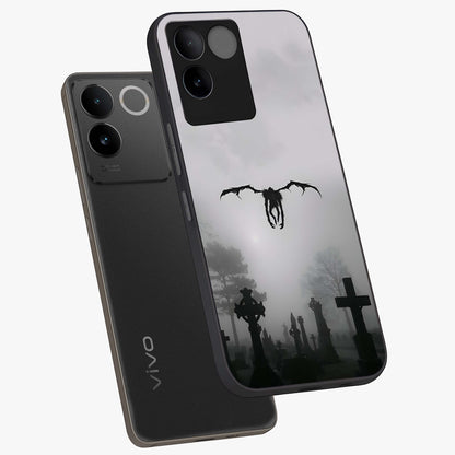 Graveyard Shadow Descent Glass Case displayed in angled mockup highlighting eerie shadow illustration with gothic aesthetic.