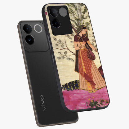 Lady With Veena Art Glass Case displayed in angled mockup highlighting graceful musical illustration with cultural artistic aesthetic.