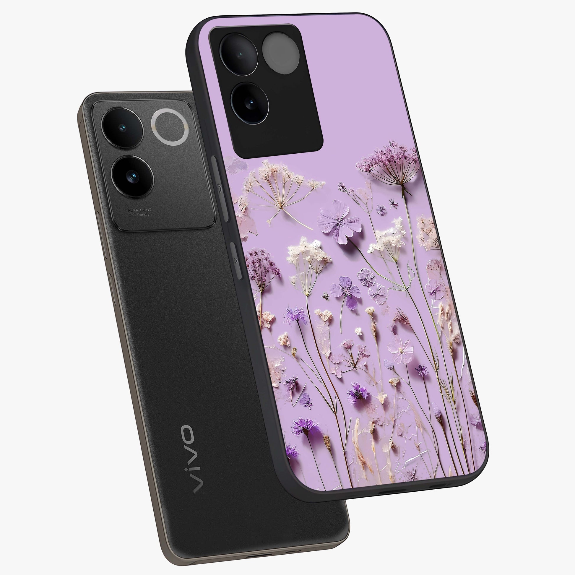 Lavender Blossom Dream Glass Case displayed in angled mockup highlighting dreamy lavender flower design with calming aesthetic style.