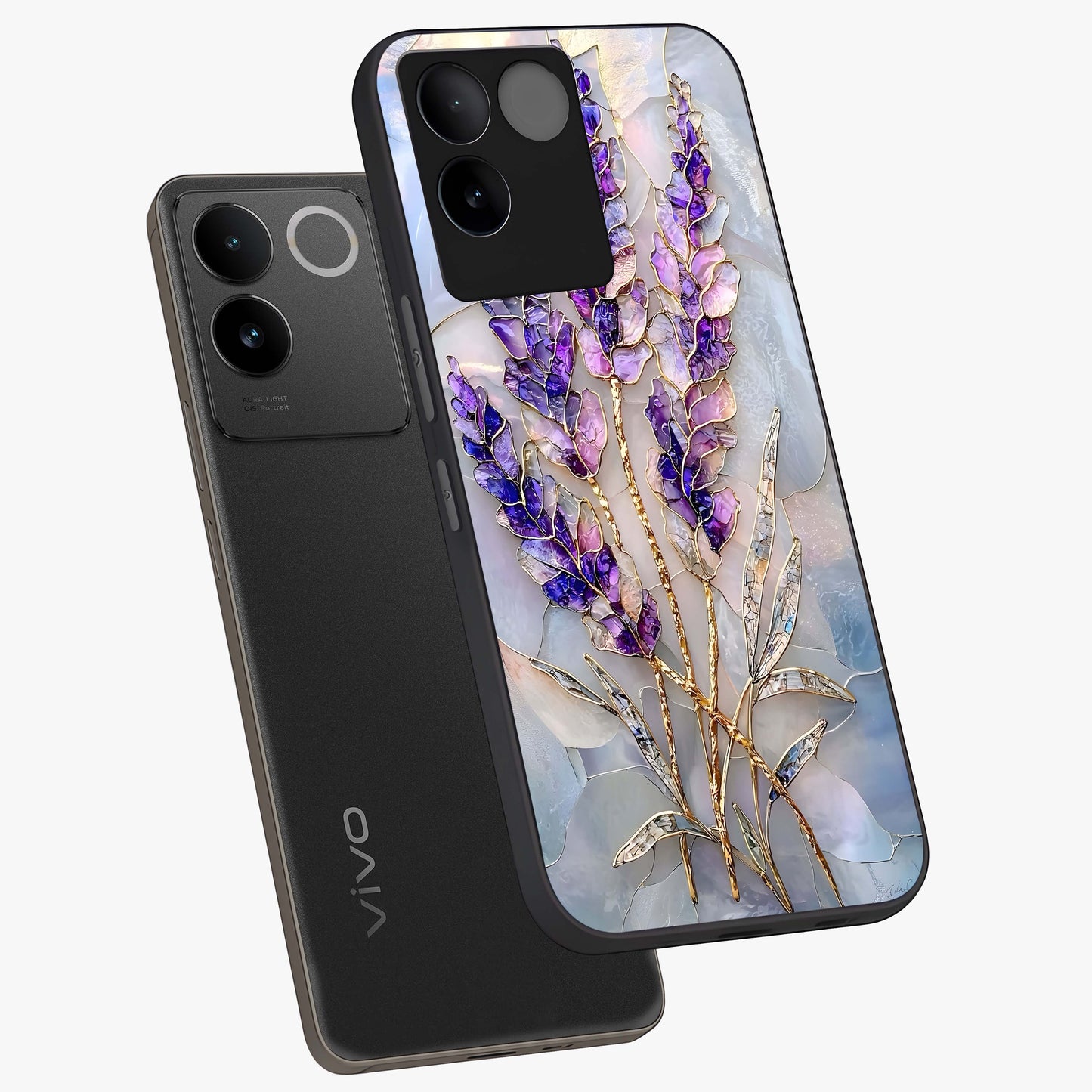 Lavender Dream Glow Glass Case displayed in angled mockup highlighting dreamy purple glow design with soft artistic style.