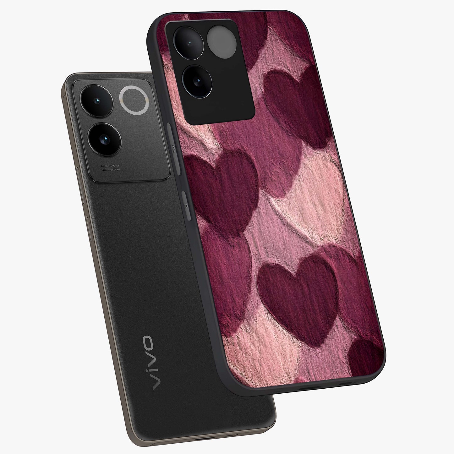 Layered Paper Hearts Glass Case displayed in angled mockup highlighting creative paper craft heart design with romantic aesthetic.