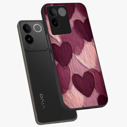 Layered Paper Hearts Glass Case displayed in angled mockup highlighting creative paper craft heart design with romantic aesthetic.