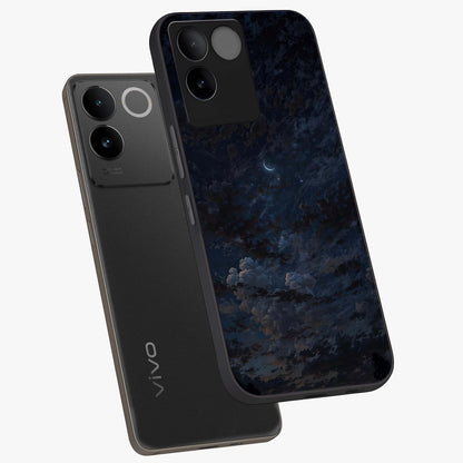 Lunar Veil Silence Glass Case displayed in angled mockup highlighting soft lunar design with peaceful celestial aesthetic.
