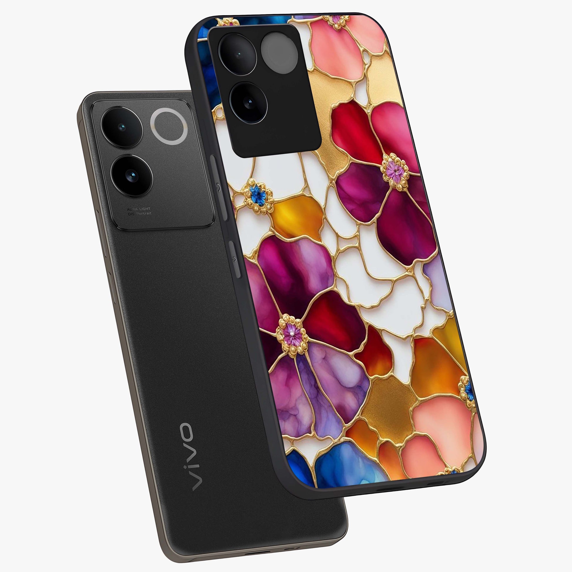 Marble Flower Pattern Glass Case displayed in angled mockup highlighting elegant marble floral design with modern aesthetic.