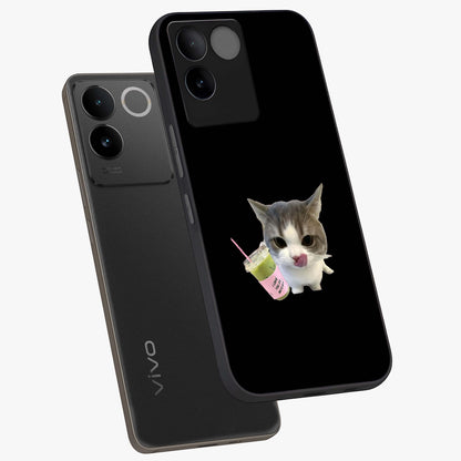 Matcha Cat Style Glass Case displayed in angled mockup highlighting playful feline design with pastel matcha aesthetic.