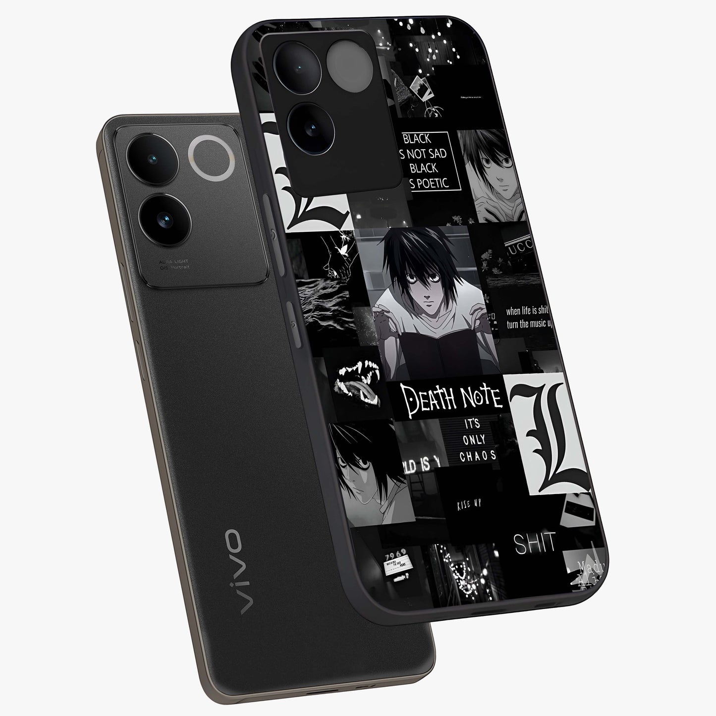 Midnight Chaos Mind Glass Case displayed in angled mockup highlighting chaotic artistic design with dramatic midnight aesthetic.