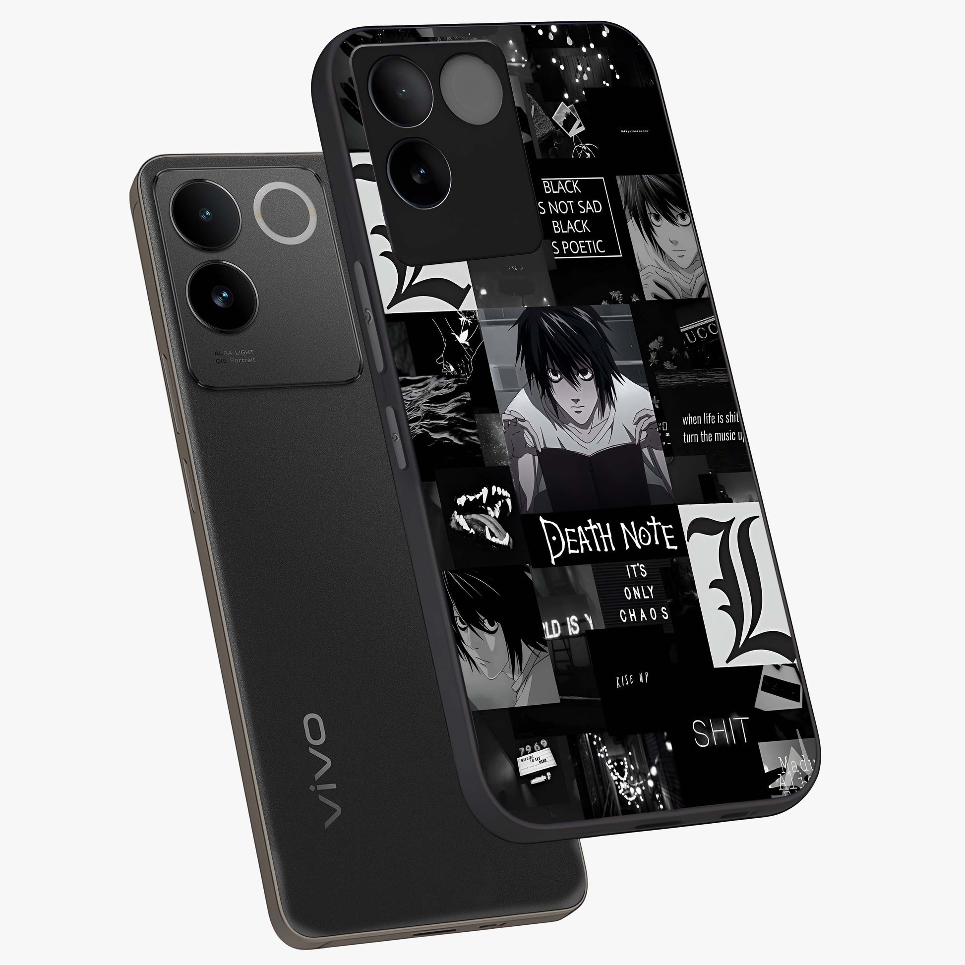 Midnight Chaos Mind Glass Case displayed in angled mockup highlighting chaotic artistic design with dramatic midnight aesthetic.