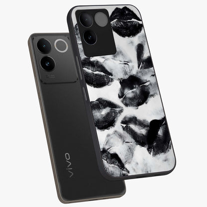 Midnight Kiss Marks Glass Case displayed in angled mockup highlighting playful romantic design with bold midnight aesthetic.