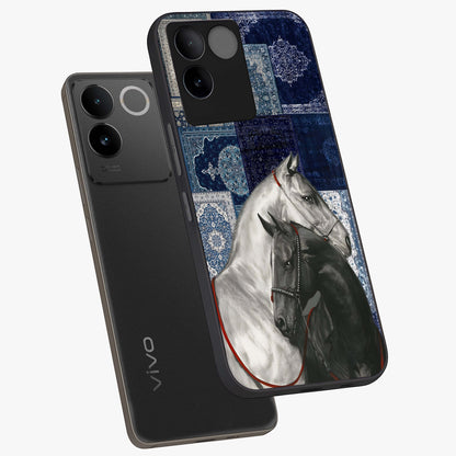 Midnight Stallion Blues Glass Case displayed in angled mockup highlighting powerful stallion illustration with deep midnight tones.