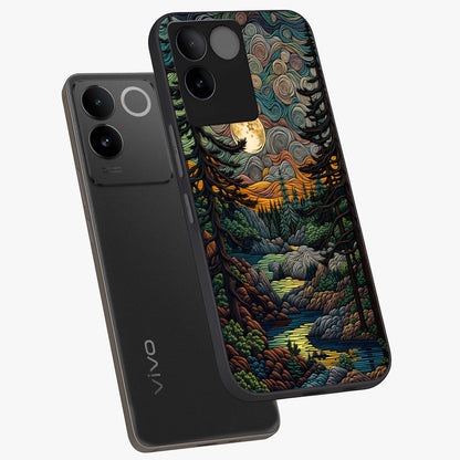 Moonlight Forest Dream Glass Case displayed in angled mockup highlighting dreamy forest design with glowing moon aesthetic.