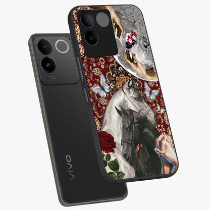 Moonlit Royal Stallion Glass Case displayed in angled mockup highlighting powerful stallion illustration with royal night aesthetic.