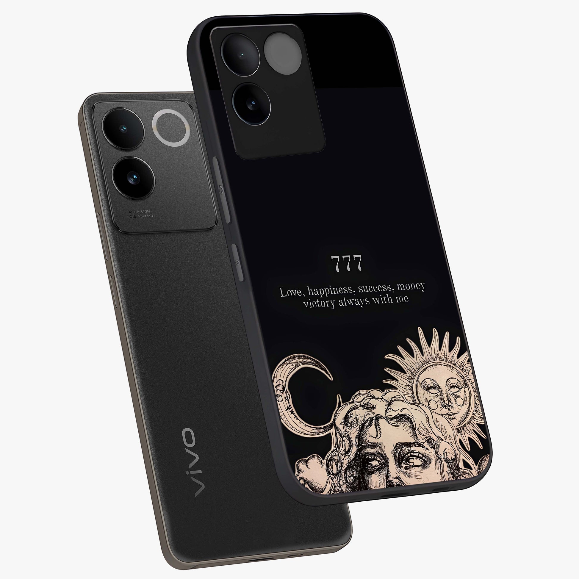 Mystic Victory Aura Glass Case displayed in angled mockup highlighting energetic aura design with bold mystical aesthetic.