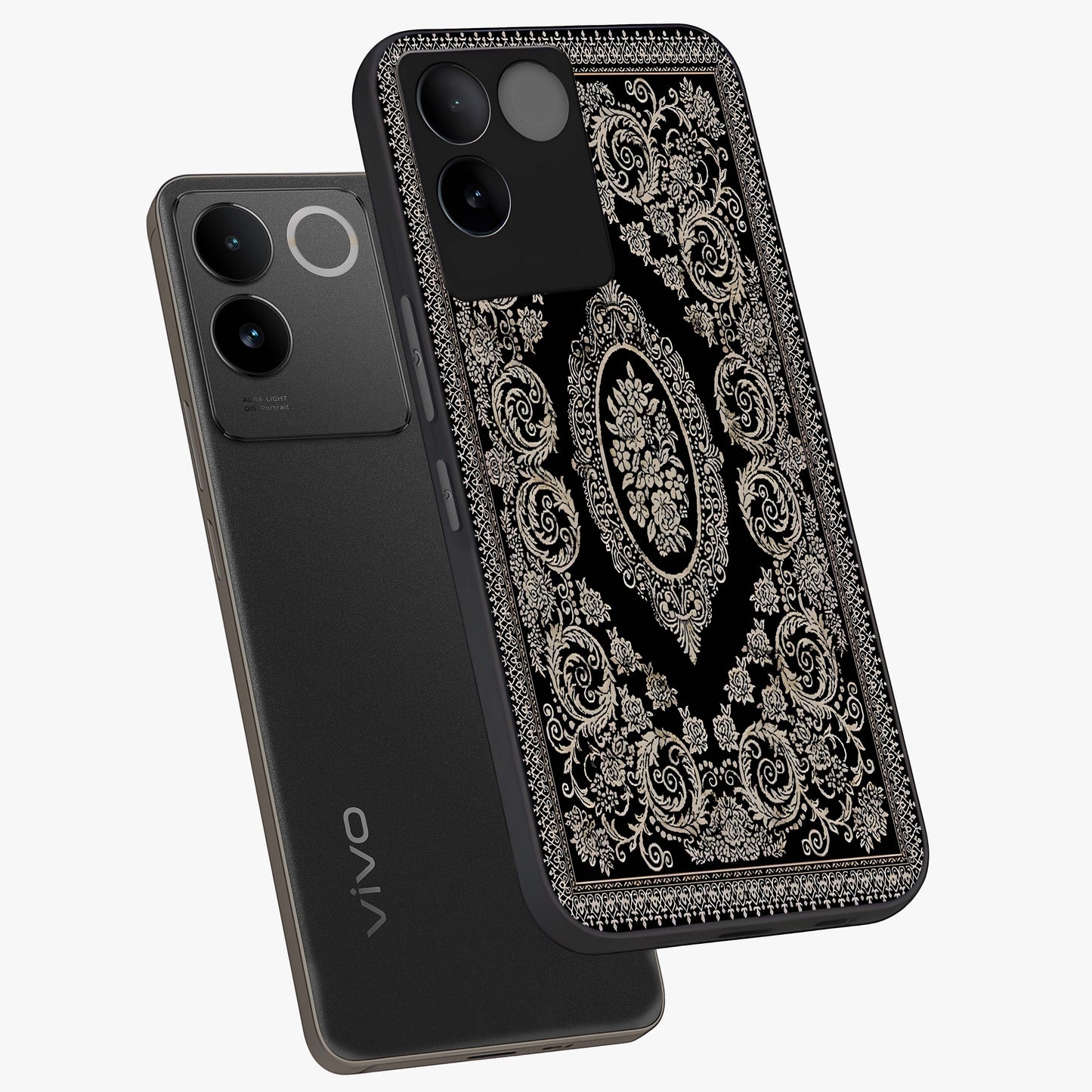Noir Bloom Elegance Glass Case displayed in angled mockup highlighting refined flower design with stylish noir aesthetic.