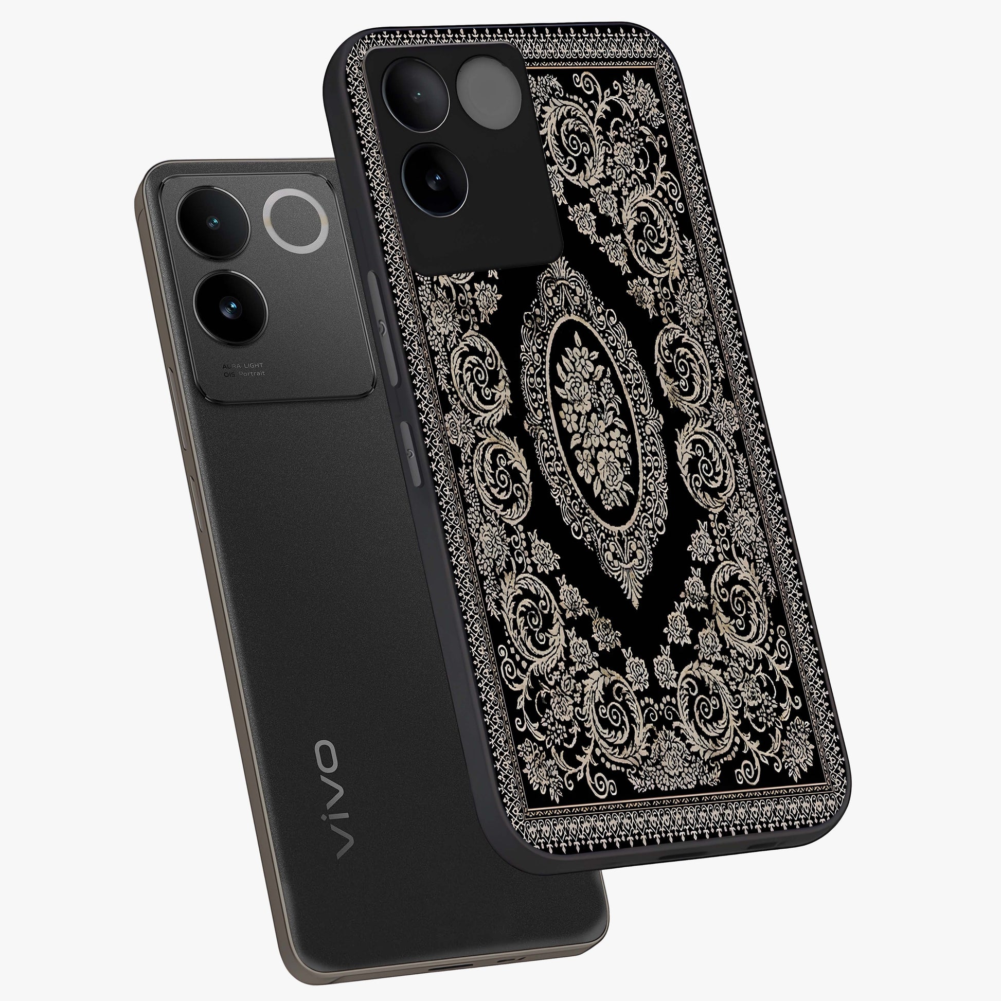 Noir Bloom Elegance Glass Case displayed in angled mockup highlighting refined flower design with stylish noir aesthetic.