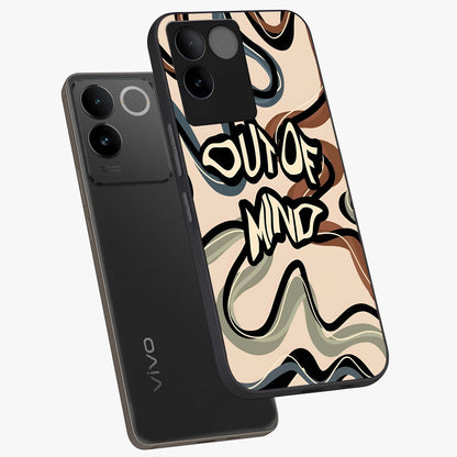 Out Of Mind Glass Case displayed in angled mockup highlighting bold statement design with modern artistic aesthetic.