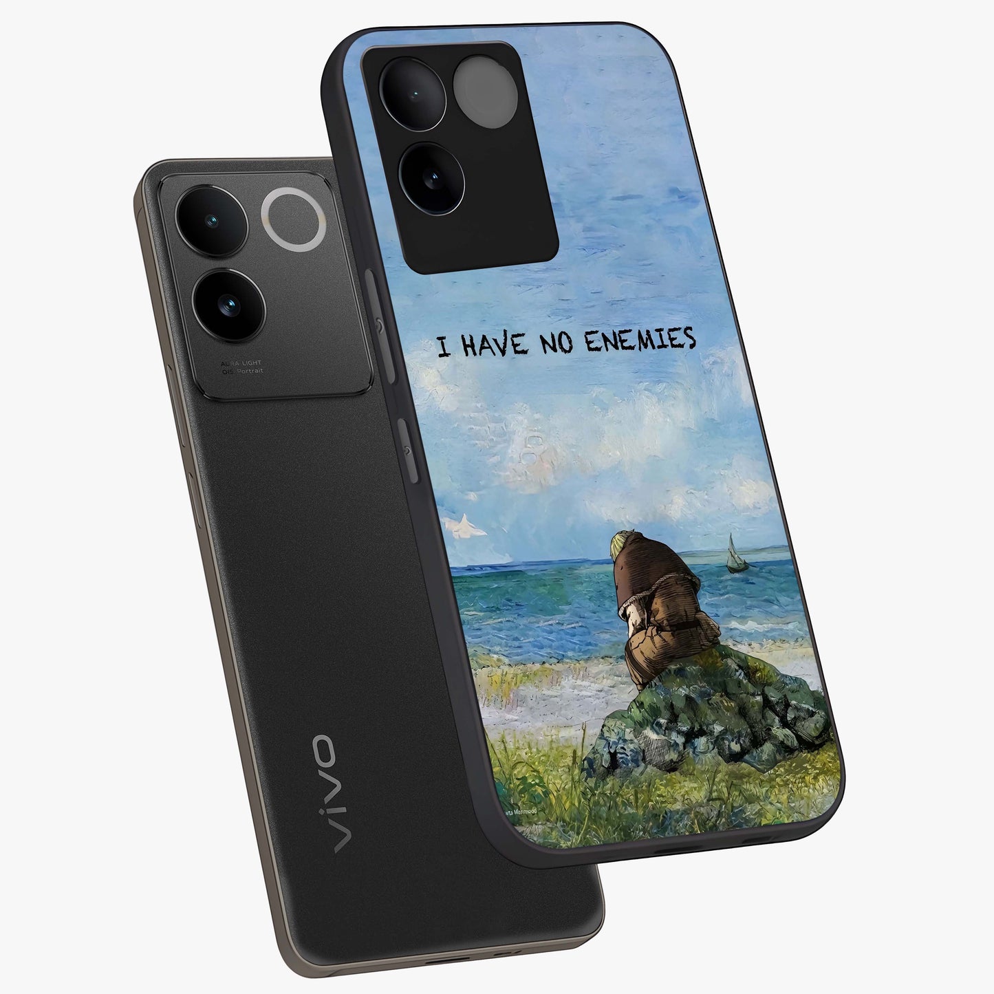 Peace Beyond War Glass Case displayed in angled mockup highlighting meaningful message design with artistic aesthetic style.