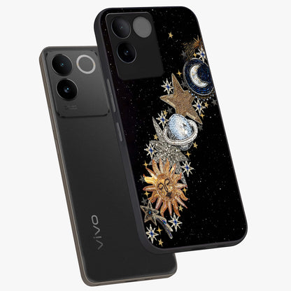 Pearls Universe Object Glass Case displayed in angled mockup highlighting celestial pearl design with dreamy aesthetic.