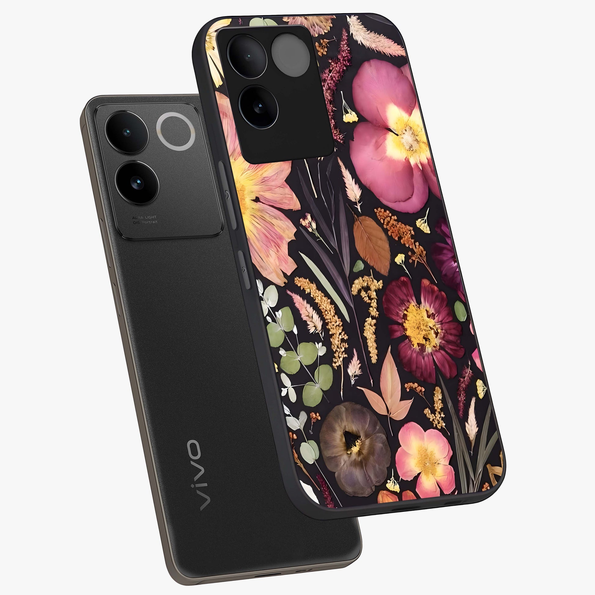 Petal Dream Tapestry Glass Case displayed in angled mockup highlighting decorative petal pattern with elegant botanical aesthetic.