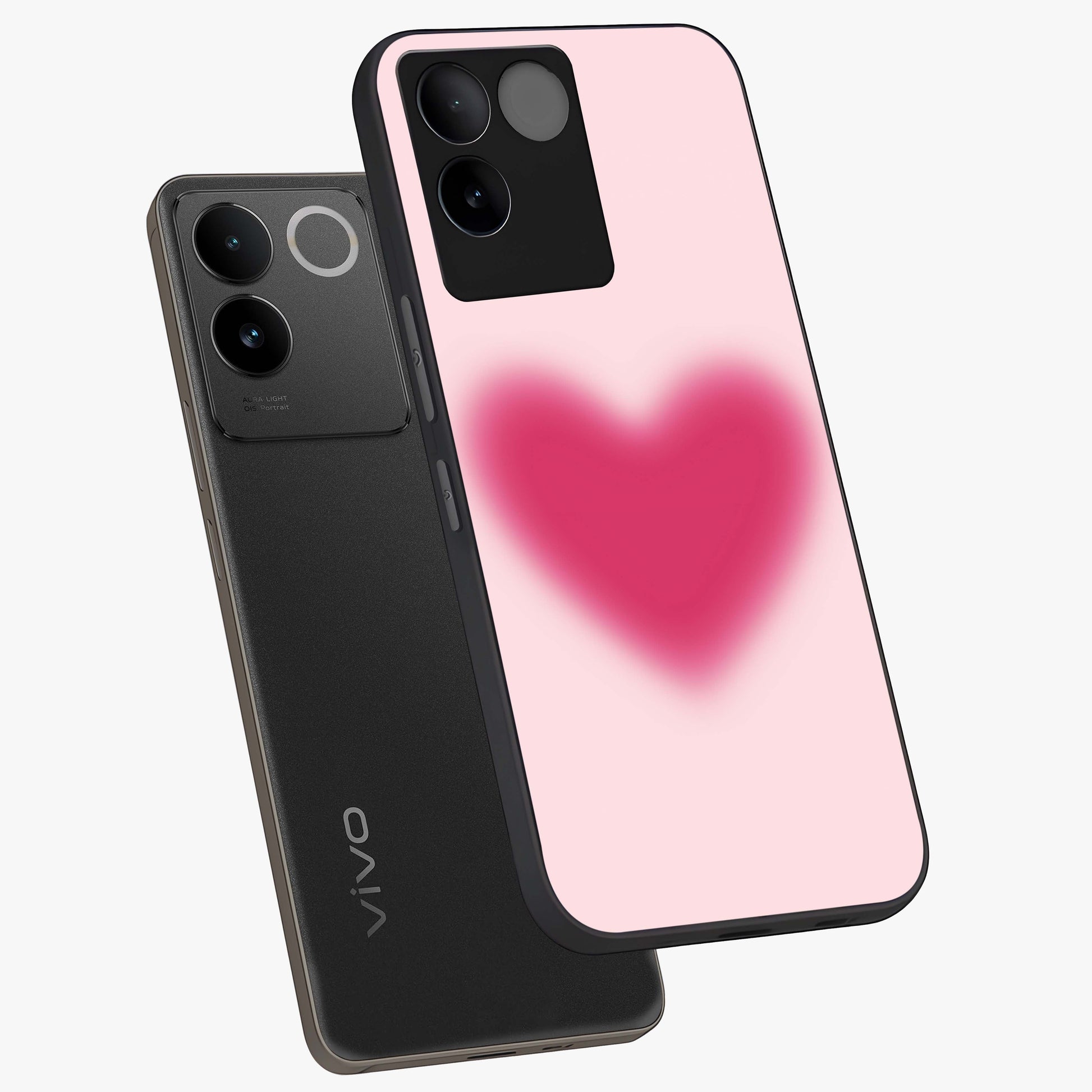 Pink Aura Heart Glass Case displayed in angled mockup highlighting vibrant pink heart design with dreamy aura aesthetic.