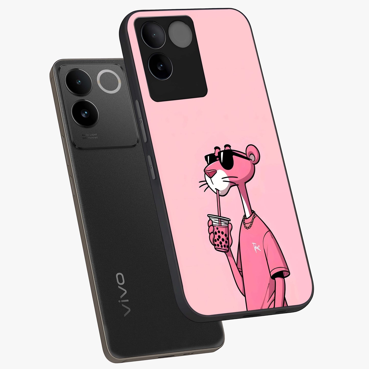 Pink Panther Glass Case displayed in angled mockup highlighting playful cartoon character design with vibrant pink aesthetic.