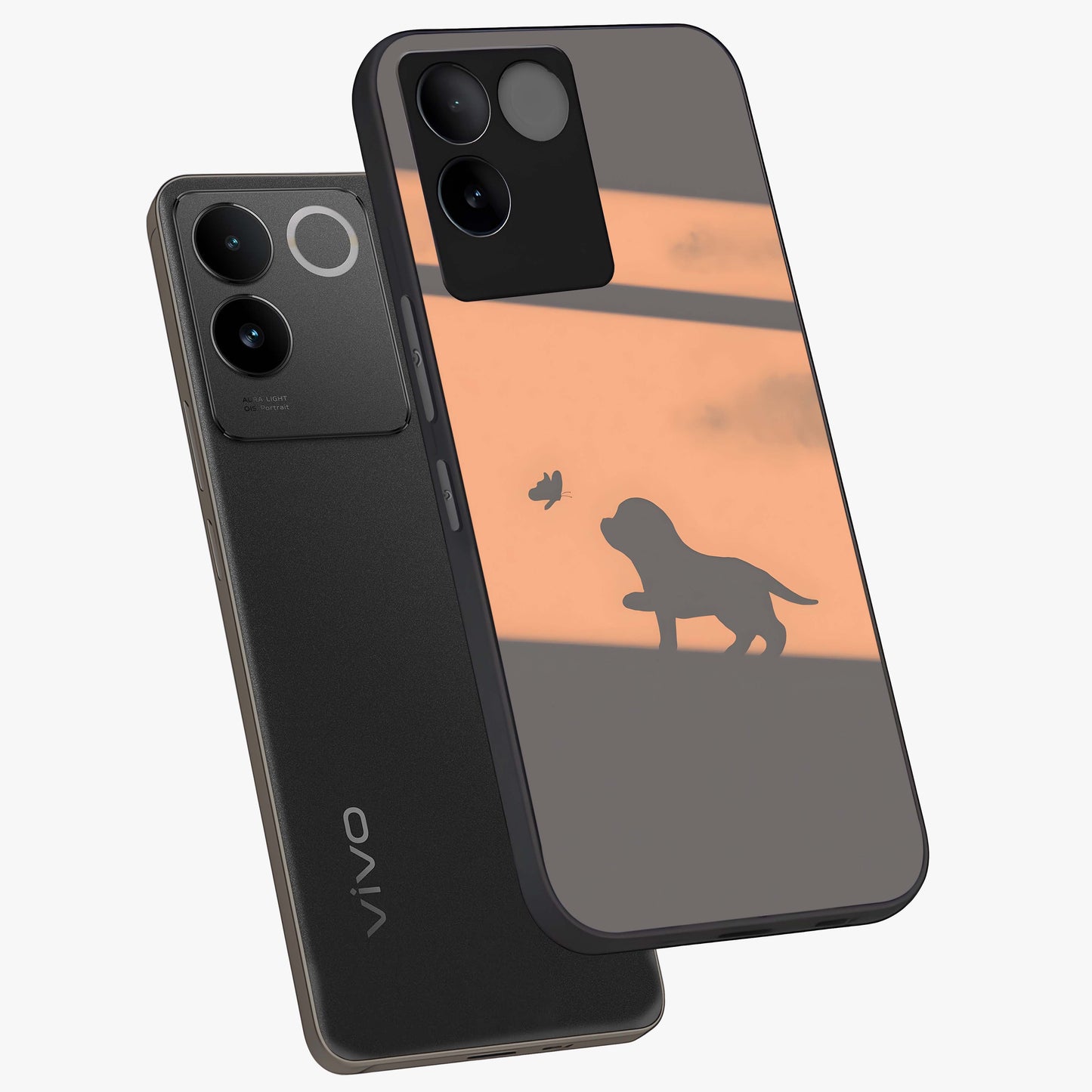 Puppy Shadow Art Glass Case displayed in angled mockup highlighting playful dog illustration with artistic shadow aesthetic.