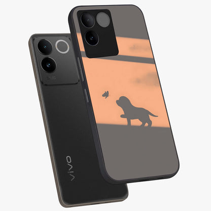 Puppy Shadow Art Glass Case displayed in angled mockup highlighting playful dog illustration with artistic shadow aesthetic.