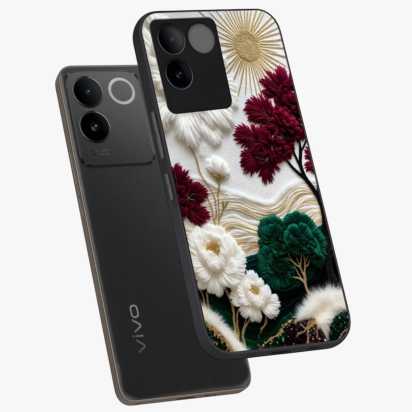 Radiant Bloom Elegance Glass Case displayed in angled mockup highlighting graceful floral design with radiant aesthetic style.