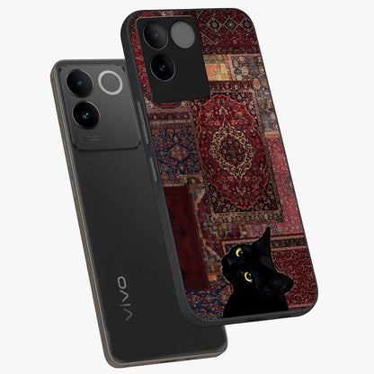 Regal Magic Cat Apple Glass Case displayed in angled mockup highlighting whimsical feline design with fantasy aesthetic.