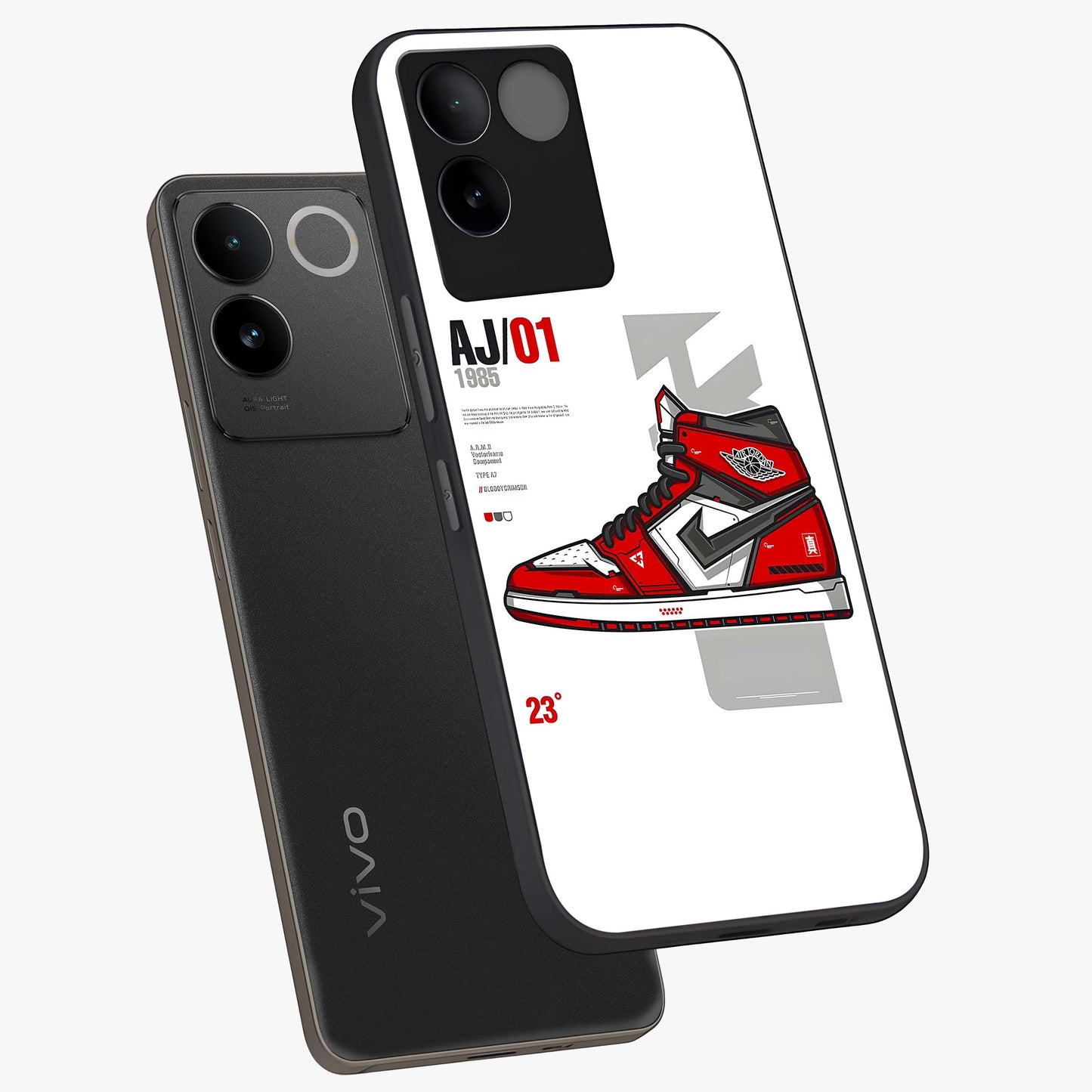 Retro Sneaker Blueprint Glass Case displayed in angled mockup highlighting detailed shoe design with sporty retro aesthetic.