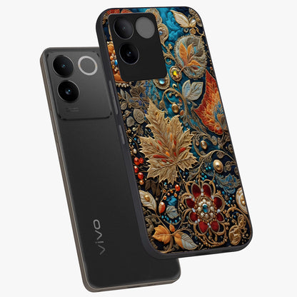 Royal Jewel Garden Glass Case displayed in angled mockup highlighting vibrant jewel inspired floral design with elegant aesthetic.