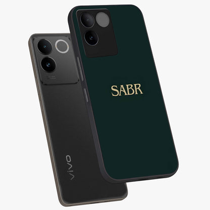 Sabr Minimal Patience Glass Case displayed in angled mockup highlighting simple inspirational design with clean aesthetic style.