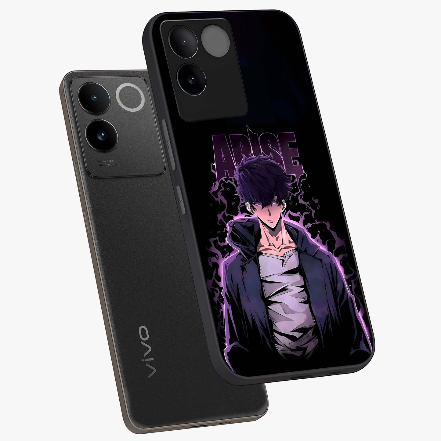 Shadow Monarch Awakening Glass Case displayed in angled mockup highlighting dramatic shadow warrior design with fantasy aesthetic.