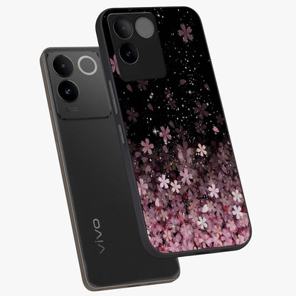 Small Starry Flowers Glass Case displayed in angled mockup highlighting tiny flower pattern with celestial aesthetic style.