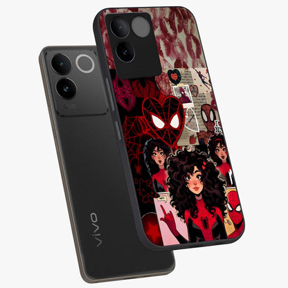 Spider Love Story Glass Case displayed in angled mockup highlighting expressive comic inspired design with playful aesthetic.