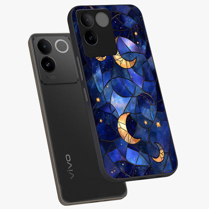 Starlit Sky Tapestry Glass Case displayed in angled mockup highlighting celestial night pattern with artistic aesthetic style.