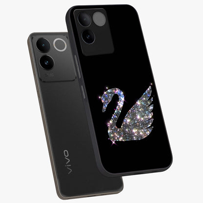 Starlit Swan Grace Glass Case displayed in angled mockup highlighting elegant swan illustration with dreamy celestial aesthetic.