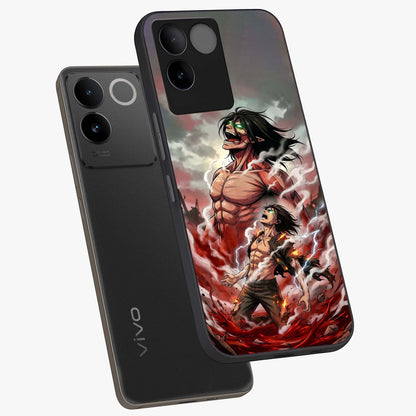 Titan Awakening Fury Glass Case displayed in angled mockup highlighting dramatic giant warrior design with bold anime aesthetic.