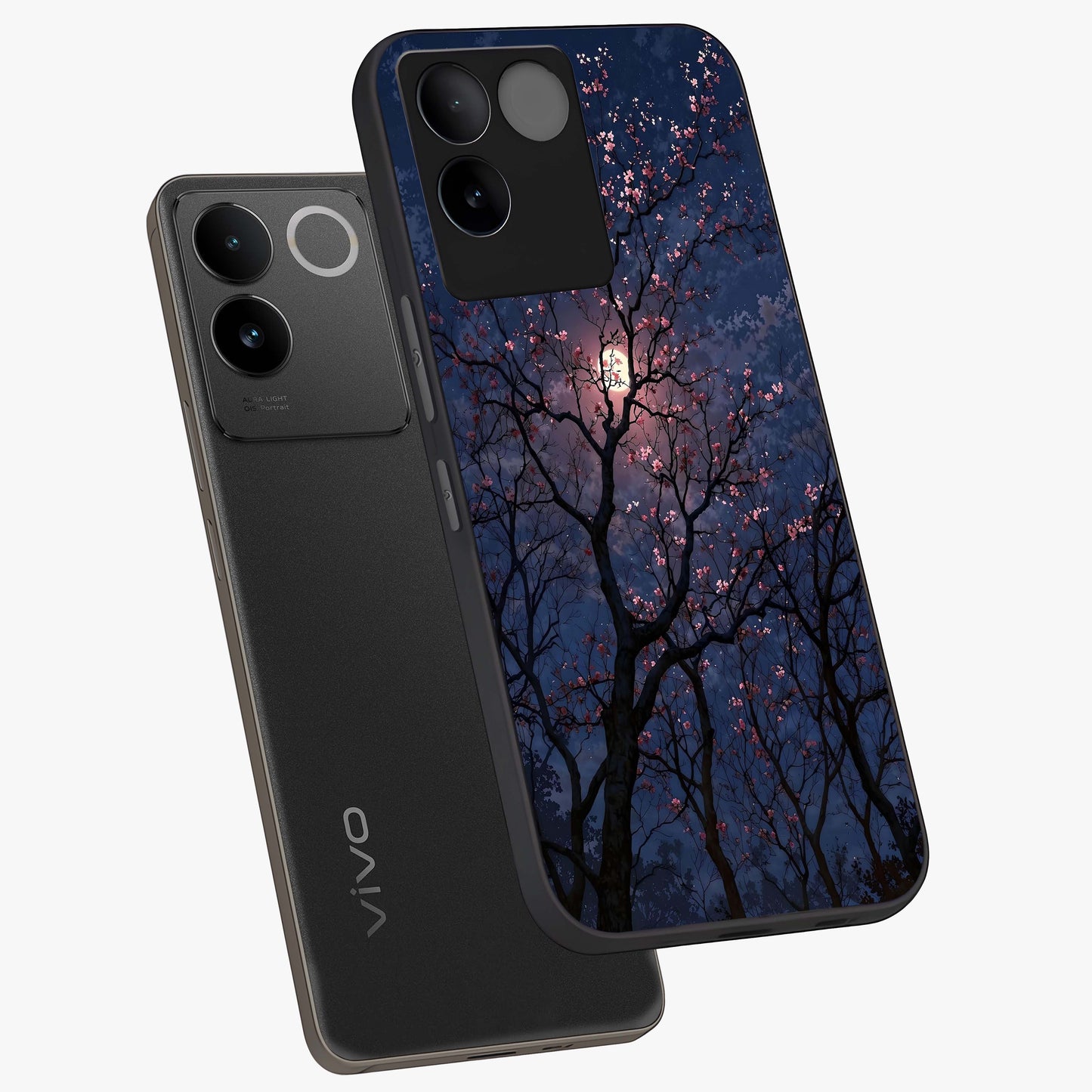 Twilight Sakura Serenade Glass Case displayed in angled mockup highlighting delicate sakura flower design with dreamy aesthetic.