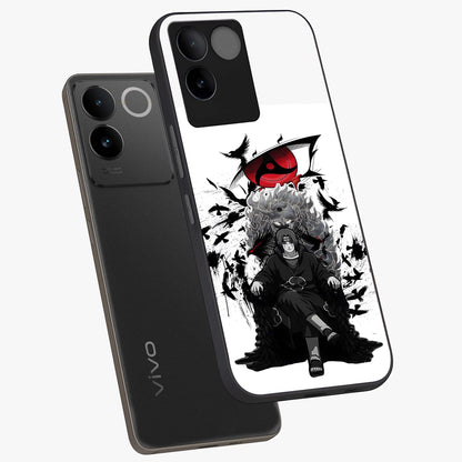 Uchiha Shadow Throne Glass Case displayed in angled mockup highlighting glowing aquatic design with celestial aesthetic.