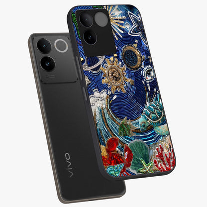 Universe Underwater Spark Glass Case displayed in angled mockup highlighting glowing aquatic design with celestial aesthetic.