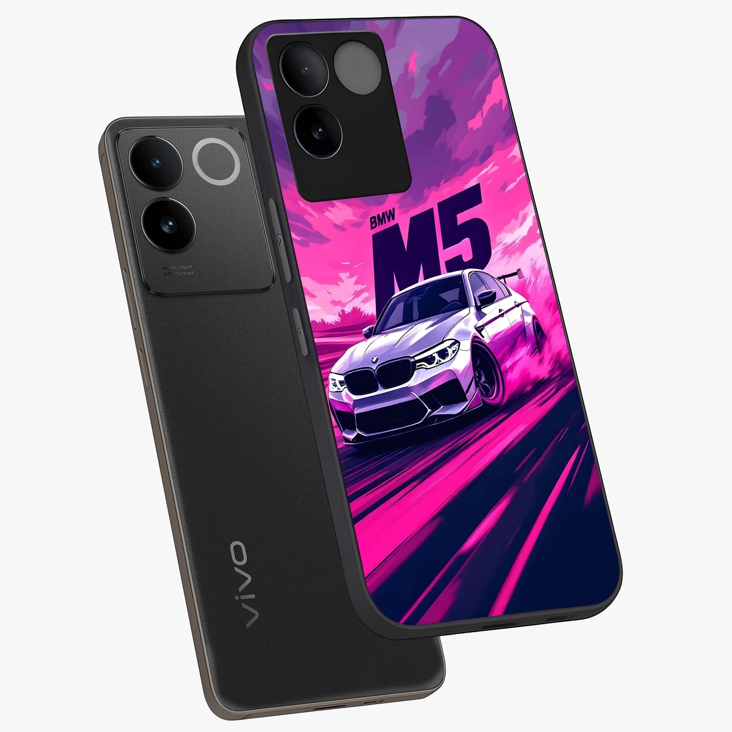Velocity Drift Pulse Glass Case displayed in angled mockup highlighting dynamic drift design with sporty automotive aesthetic.