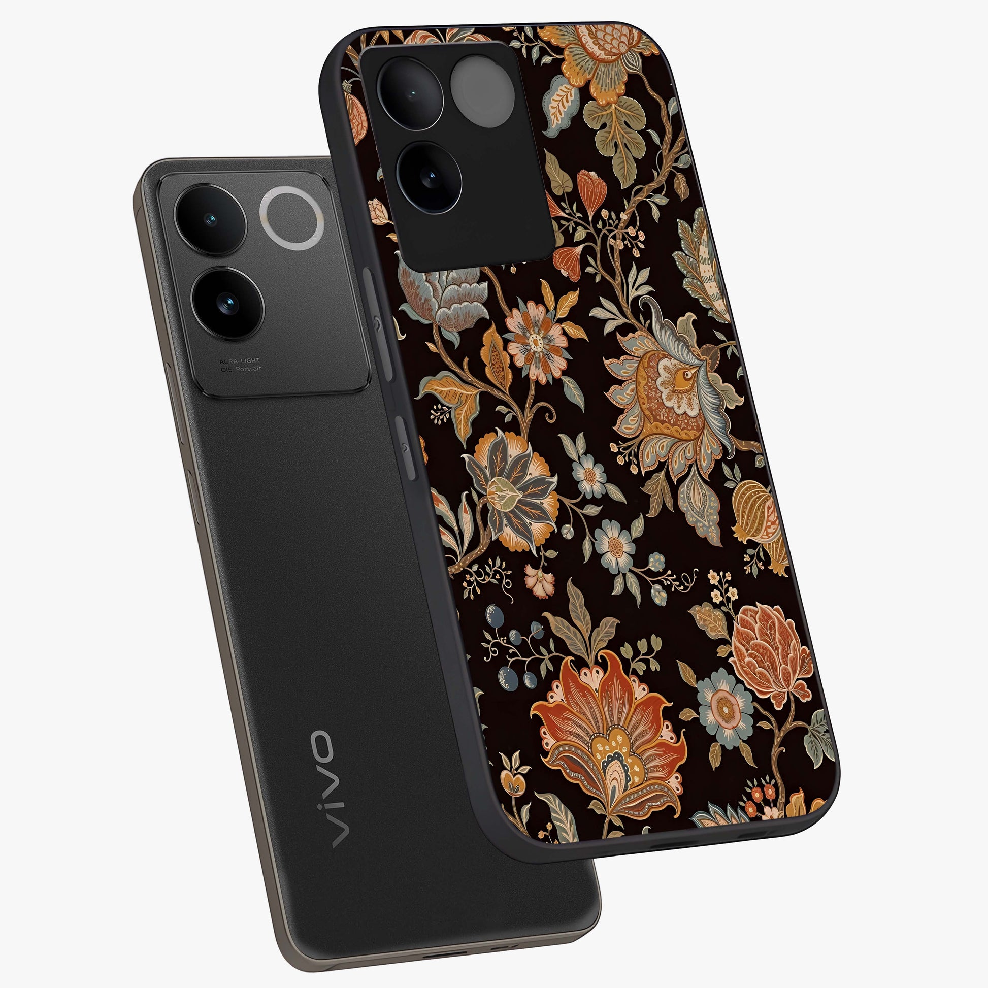 Vintage Floral Dream Glass Case displayed in angled mockup highlighting elegant vintage flower design with soft aesthetic style.