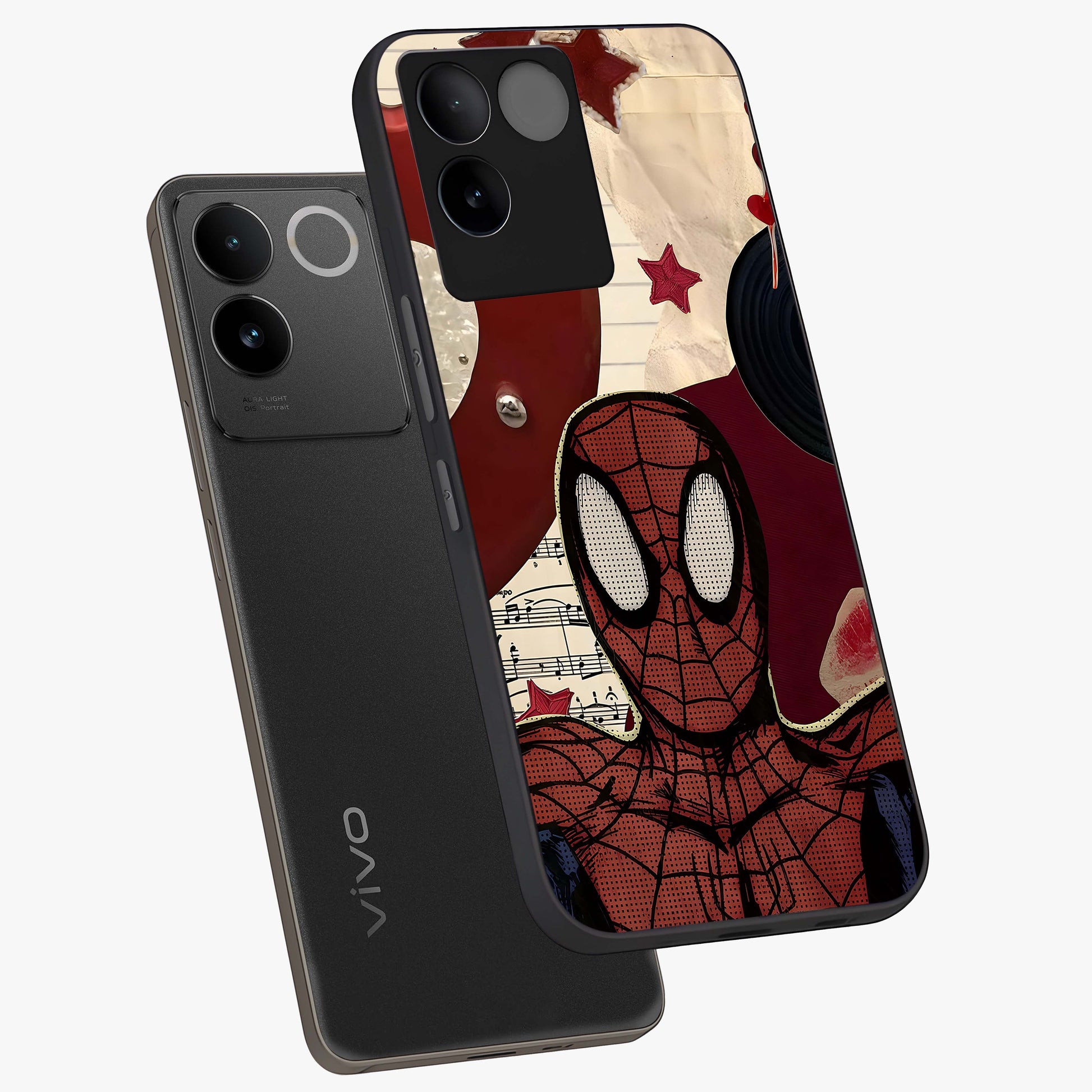 Web Warrior Vibes Glass Case displayed in angled mockup highlighting dynamic web design with comic style aesthetic.