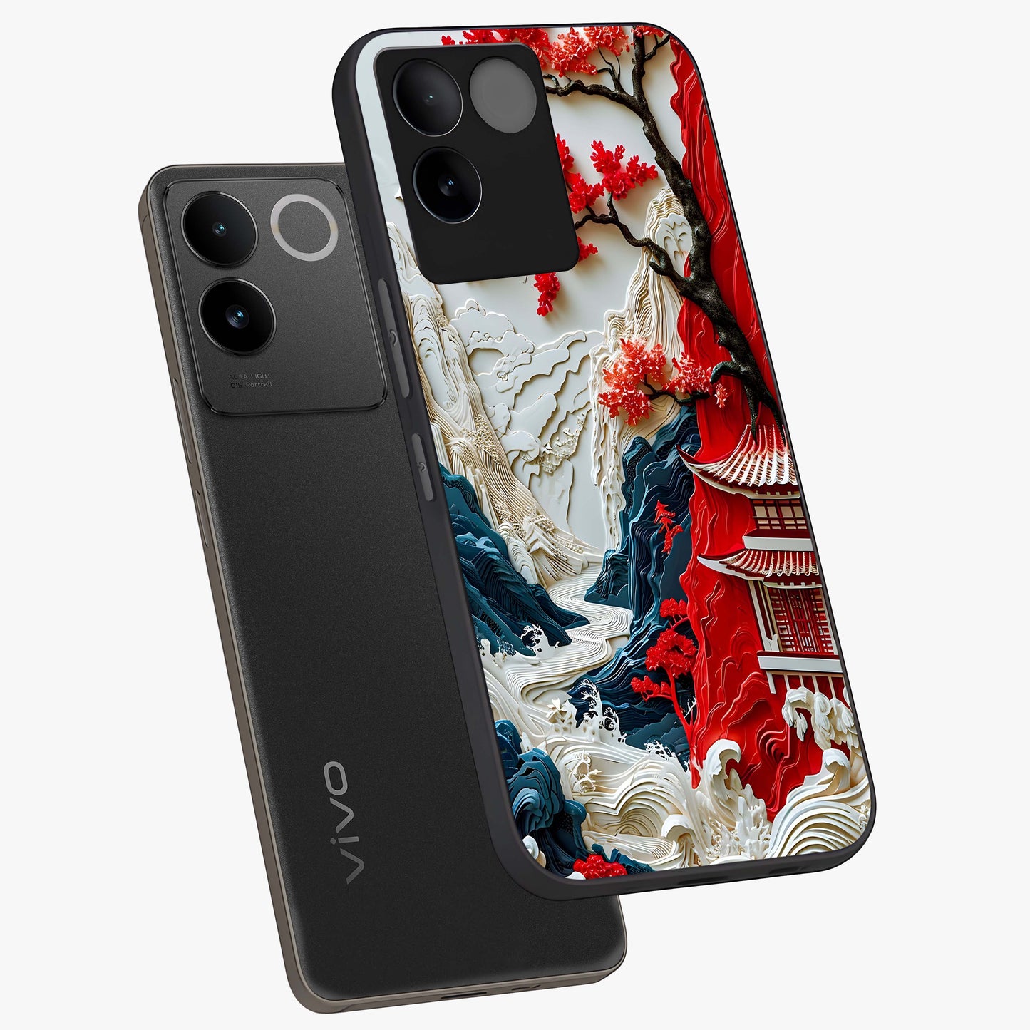 Whispers Of Sakura Waves Glass Case displayed in angled mockup highlighting flowing sakura design with soft floral aesthetic.