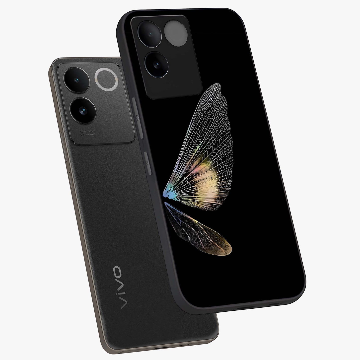 Whispers Of Wings Glass Case displayed in angled mockup highlighting soft feather design with celestial aesthetic style.